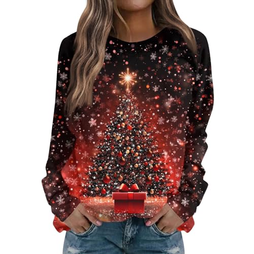 TOFOTL Navidad Sudaderas Jerseys Navideños Mujer +termica Jersey Familia Camiseta Navidad Niña, Sueter Mujer Xmas Regalos Hombres Ropa Navideña, Camiseta De Gran Tamaño Rojo 3XL
