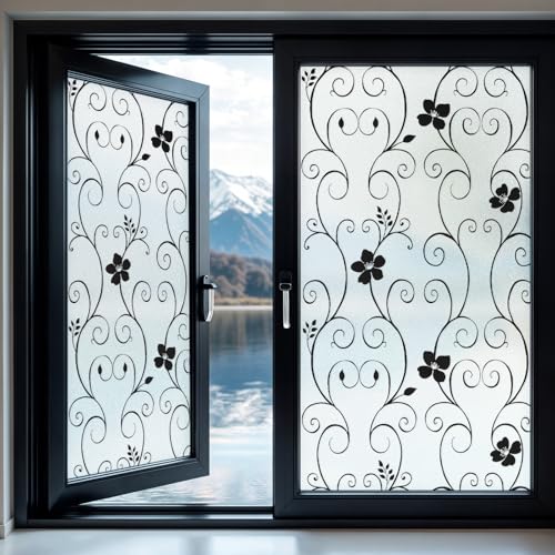 DUOFIRE Privacy Window Film Frosted Decorative Window Sticker Non Adhesive No-Glue Static Cling Glass Film Anti-UV Film (30cm X 120cm， DP014B)