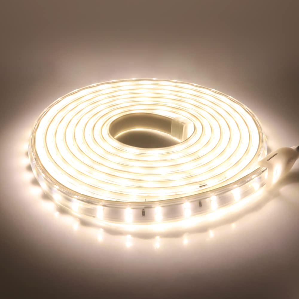 Tira LED Doble Fila 15m, 220V SMD 2835 120LEDs/m Tira Flexible Superbrillante, IP65 Impermeable, Tira de luz LED Blanco Natural con interruptor para Navidad, Bodas, Dormitorios y Armarios