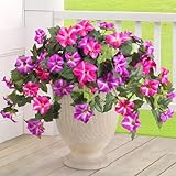 Ammyoo Artificial Fake Flowers Plants for Outdoor Decoration, 2PCS Faux Petunias Silk Flower UV Resistant No Fade Floral for Home Outside Garden Balcony Yard Porch Realistic Indoor Decor (Red Lotus)