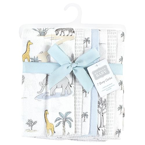 Image of Hudson Baby Unisex Baby Cotton Poly Flannel Burp Cloths, Boy Safari World 7-Pack, One Size