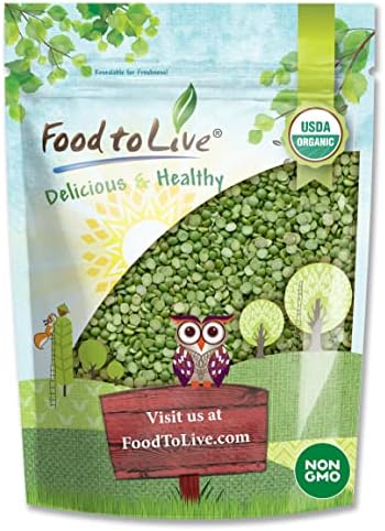 Organic Green Split Peas, 1 Pound – Non-GMO, Dried, Vegan, Kosher, Bulk. Easy to Cook. Great Source of Protein, Fiber, Essential Minerals. Great for Pea Soup, Stews, Salads. Product of Canada.