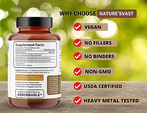 Nature'svast Triphala Tablets - 100% Organic Usda Certified 1500Mg| Vegan,Non-Gmo & Gluten Free (90 Tablets) #TOP5