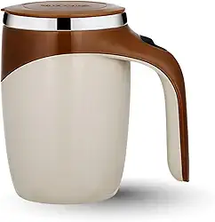 Caneca Térmica Elétrica Mixer com Misturador Magnético, 380ml, Aço Inox 304, Recarregável USB-C, Tampa Protetora, Alça Resistente, Ideal para Café, Shakes e Bebidas Quentes (Bege)
