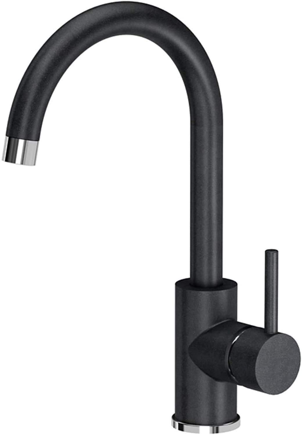 VBChome Fregadero de granito, 59 x 46 cm, empotrable, reversible, sifón y grifo giratorio, grifo de cocina, monomando frío y cálido, color negro