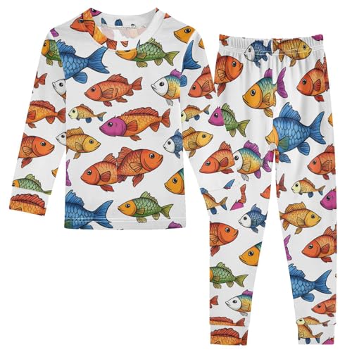 Pajama Sets Long Sleeve Colorful Fish Pattern Prints Soft Comfy Sleepwear 2 Piece PJS 3-8T