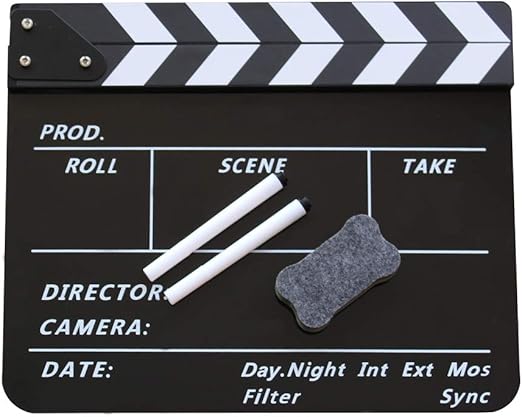 Coolbuy112 Movie Directors Clapboard, Photography Studio Video TV Acrylic Clapper Board Dry Erase Film Slate Cut Action Scene Clapper with a Magnetic Blackboard Eraser and Two Custom Pens, Black