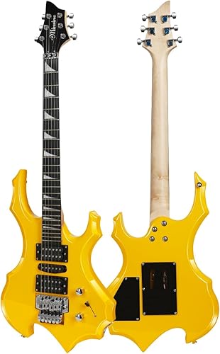Kit de guitarra eléctrica, diseño Burning Fire de 36 pulgadas para principiantes con cuerpo de madera maciza secado al aire natural, 6 cuerdas