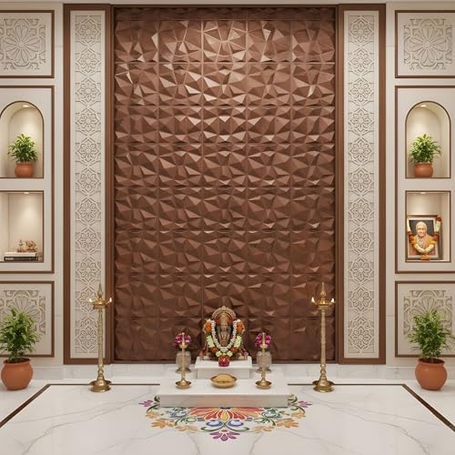 Image of Kayra Decor 3D Wall Panel PVC Diamond Design, Red Copper Rust Color 19.7 inch X 19.7 inch (Pack of 12) - Covers 32.28 Sq. Ft.