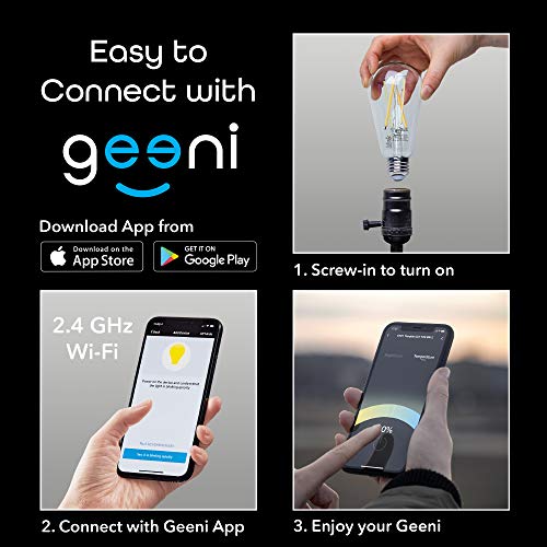Geeni Lux Edison St21 (St64) Edison Wifi Led Smart Bulb, 2700K-6500K 8W, E26 Base, Dimmable, Tunable White Light, Compatible With Alexa & Google Home, (Pack Of 4) #TOP6