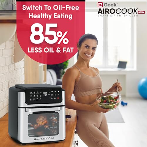 Geek-AiroCook-Helix-12-Litres-Air-fryer-12-Preset-Menus-8-in-1-Digital-Touch-Oven-with-Airfry-Bake-Rotisserie-Grill-Toast-Broil-Dehydrate-Keep-warm-Recipe-Book8-Accessories1700WGrey