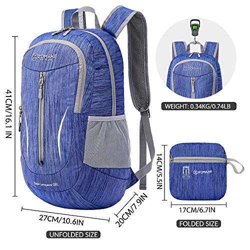 Mochila plegable ligera 14/25L negra y azul miniatura 6