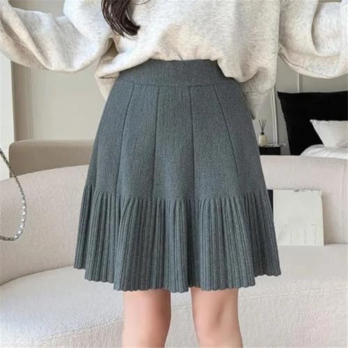 Women's Solid Elastic Waist Casual Slim Knitted A-Line Pleated Skirt4