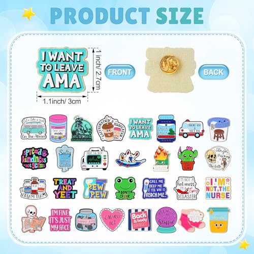 Image of Suncalla 30 Pcs Funny Nurse Enamel Pins for Backpacks Cute Medical Badge Lapel Brooch Charm Bulk for Paramedic Registered Nurse Doctor Healthcare Gift Hospital Accessory Supplies