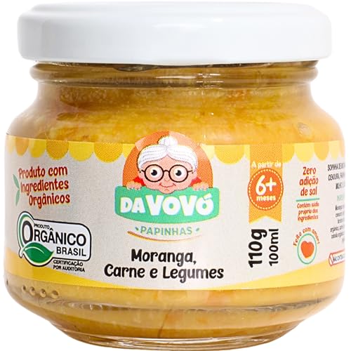Da Vovó, Papinha Infantil, Linha +6, Orgânica, Sabor Moranga, Carne e Legumes, 100ml