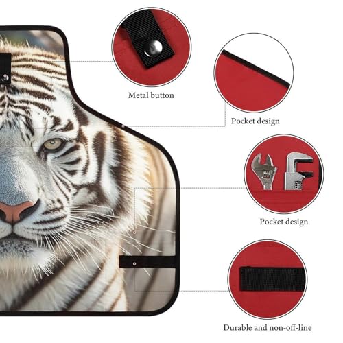 Delantal para taller con diseño de tigre blanco, ajustable miniatura 3