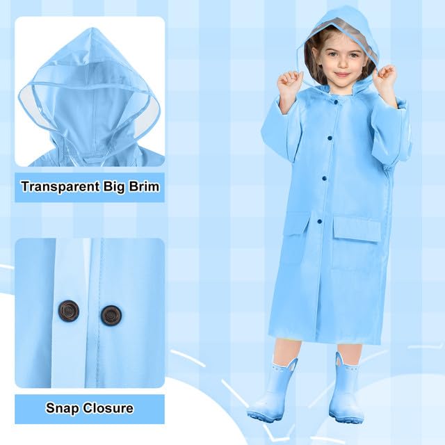 LAMA Impermeabile per Bambini, Poncho Antipioggia per Ragazze Giacca Antipioggia Leggera per Bambini, Mantella Antipioggia Riutilizzabile con Cappuccio e Copri Zaino, Impermeabile per Bicicletta