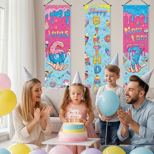 Image of Chiisong 3 Pieces 6 7 Birthday Party Banner Decorations 67 Meme Themed Birthday Banners 7th Porch Signs Hanging Wall Decor for 6 7 Theme Party Photo Booth Backdrop Photography Supplies