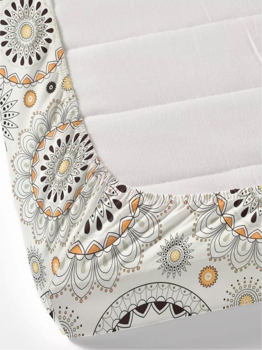 Image of 380 TC Premium Glace Cotton Elastic Fitted Bedsheet King Size with 2 Pillow Covers King Size | Double Bed with All Around Elastic (White Gola, Fitted - Double72x72)