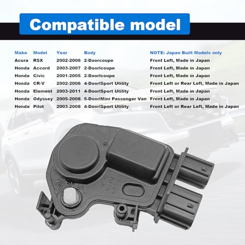 Image of Front Left Driver Side Door Lock Actuator Moto Compatible with 2003 2004 2005 Honda Accord Civic CR-V Element Odyssey Pilot, 2002-2006 Acura RSX Replaces# 72155-S5P-A11