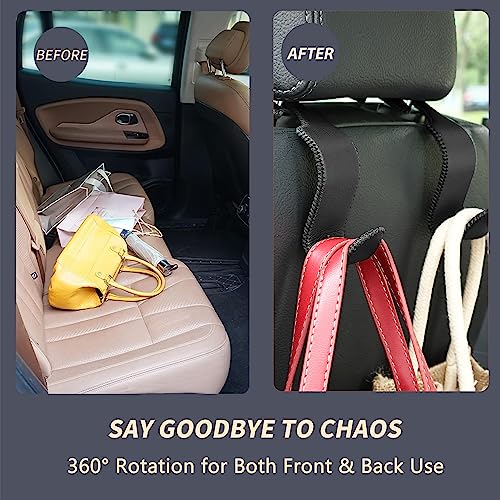 Image of Amooca Car Seat Headrest Hook 4 Pack Metal Core Hanger Universal Car Storage Organizer for Handbag Purse Coat S Type Leather Black