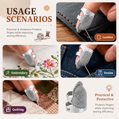 Image of Thimbles for Hand Sewing, Sewing Thimble Kit, Metal Finger Protectors, Thimble Ring for Hand Quilting and Embroidery(Silver,1Pcs,Medium)