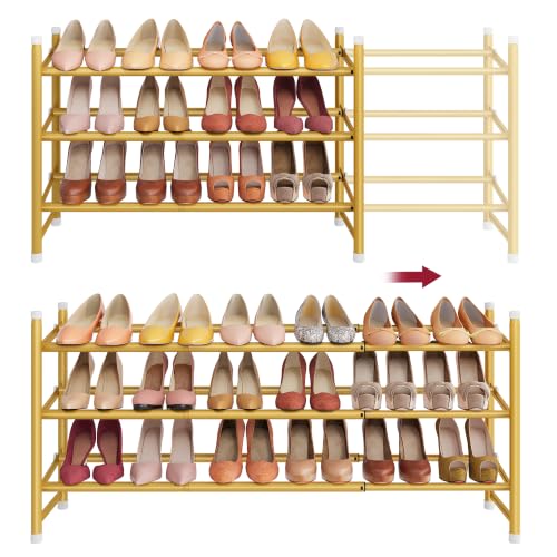 Image of Tajsoon Expandable Shoe Rack for Closet 3 Tier, 28 inch-41 inchStackable, Gold