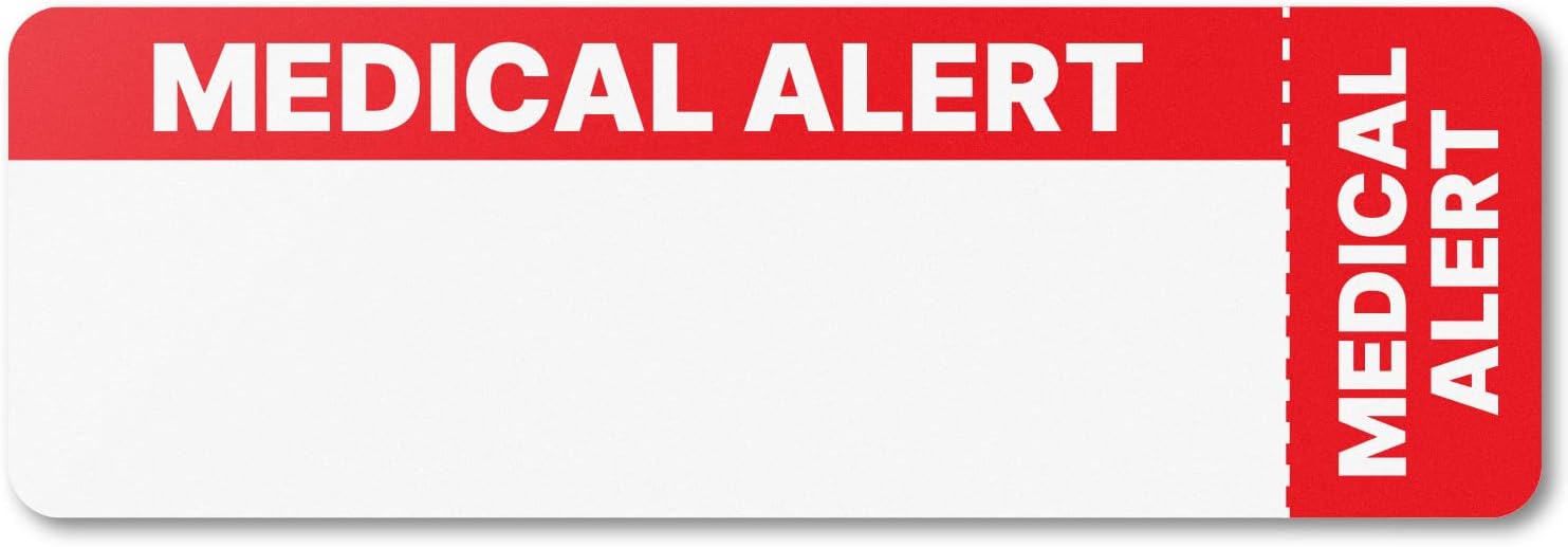 3 x 1 inch - Medical Alert Checklist Stickers (300 Labels, Red & White) for Patient File Folders, Hospital & Clinics