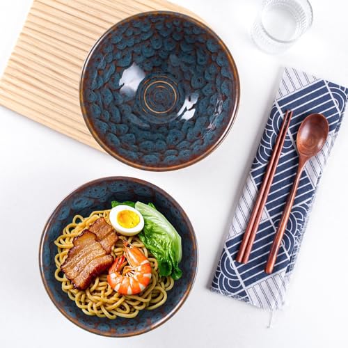 Bols à ramen en céramique queue de paon 1200 ml avec cuillères et baguettes - 5