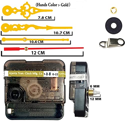 Image of Ajanja Mfg. Quartz Machine for Big Size Wall Clock,Battery Operated,Clock Movement Machine with Needles and Hook 12 MM (100% Made in India) (Gold,Red 2)