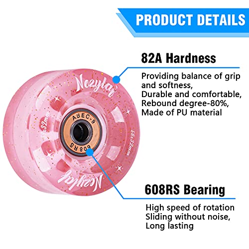 Nezylaf 8 Pack 32 X 58Mm, 82A Roller Skate Wheels With Glitter Powder And Multi-Function Portable Skateboard T Tool For Double Row Skating,Replacment Accessories Suitable For Outdoor Or Indoor #TOP2