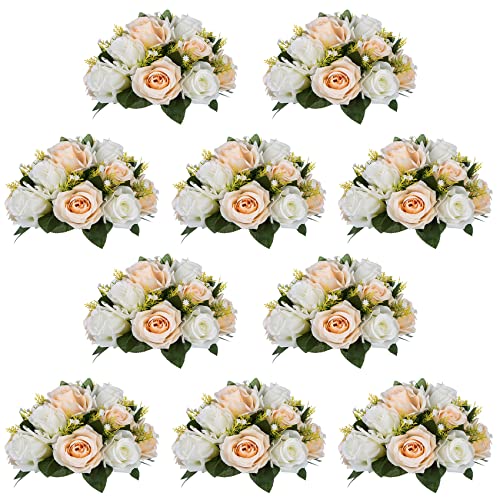 Image of NUPTIO Flower Balls Wedding Table Centerpieces, Peachy Champagne & White