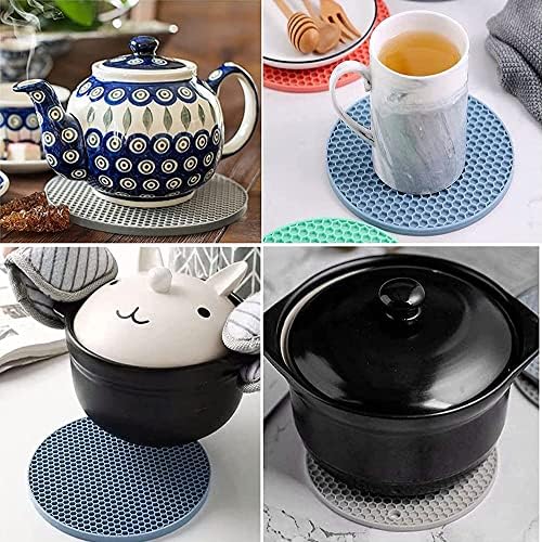 La Llareta Silicone Heat Resistant Table Mat, 6 Pcs Honeycomb Kitchen Table Pad, Tableware Insulationpad, Non-Slip and Heat-Resistant Up To 250°C, for Kitchen Cooking And Dining, 3 Sizes(Grey)