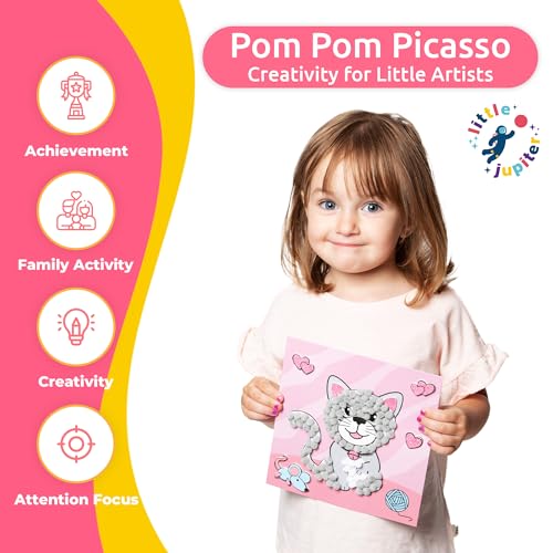 Little Jupiter DIY Pom Pom Art - Makes 3 Pieces -Boy & Girl Crafts for Kids Age 3-5 - Toddler Crafts - Pom Pom Art Projects for Kids 3-5 - (Set 2-Unicorn, Rainbow, Cat) by Little Jupiter - Used condition - US$12.36