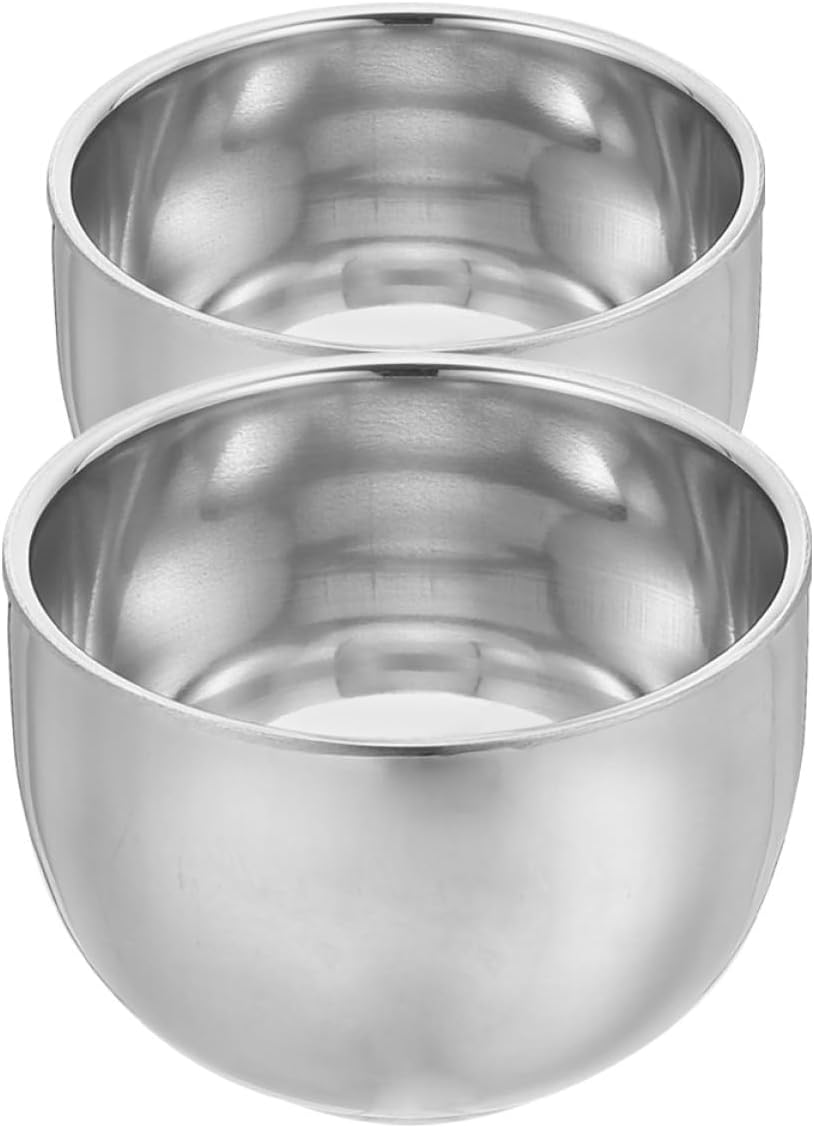 2pcs 200ml Stainless Steel Men's Shaving Soap Bowls Double Layer Metal Shave Lathering Cups for Home and Barber Use