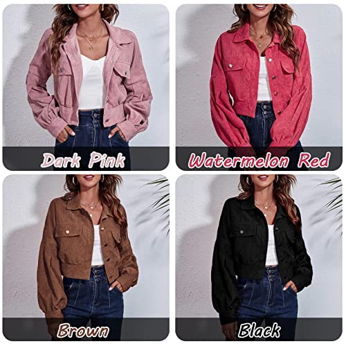 Staright Casaco feminino corte de veludo cotelê mangas lanterna mangas simples com peito curto Casac