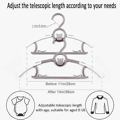 Childrens Hangers For Clothes, 20 Pack Kids Hangers 3 In 1 Plastic Lightweight Adjustable 11''-14'' Non-Slip And Extendable Designed Ideal For Infant Toddler Baby Childs Teens (Grey) #TOP1