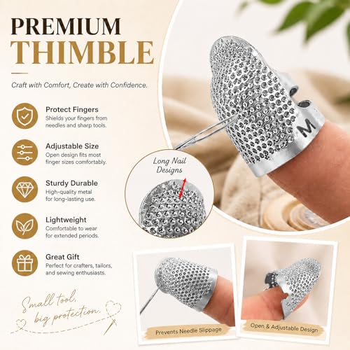 Image of Thimbles for Hand Sewing, Sewing Thimble Kit, Metal Finger Protectors, Thimble Ring for Hand Quilting and Embroidery(Silver,1Pcs,Medium)