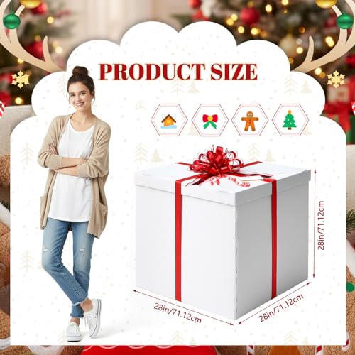 Kolldenn Extra Large Gift Box 28x28x28 Giant Gift Boxes with Lid, Ribbon, Greeting Card and 100 Balloons for Large Presents for Birthday Surprise, Gender Reveal, Christmas (White,28x28x28 Inch) — view 2