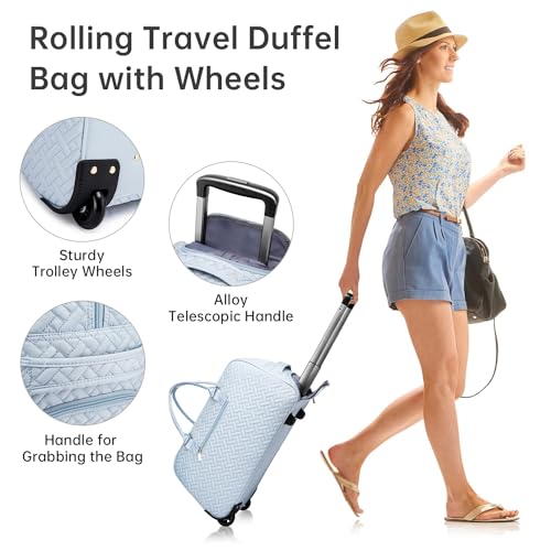 Image of Duffle Bag for Travel, Weekender Bag with Shoe Compartment, Carry On Overnight Bag for Women Gym Bag, Blue--rolling version