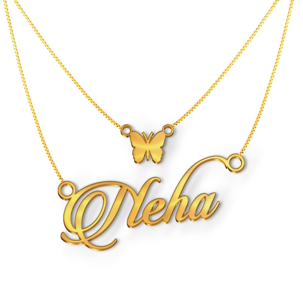 Neha Name Necklace in Gold Polish – Double Pendant with Name & Butterfly Charm, Personalized Jewelry for Women, Anti-Tarnish, Splash Proof, Nature-Inspired Gift, Stylish & Meaningful Design (B09TW8PM4T) Amazon Price History, Amazon Price Tracker
