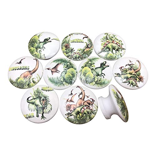 Twisted R Design Cabinet Knobs, Knobs For Kitchen Cabinets And Drawers, Matching Cabinet Knobs And Pulls With Brass Inserts, 1.5" Round Dresser Knobs (Set Of 10 World Of Dinosaurs Print Wood Knobs) #TOP1