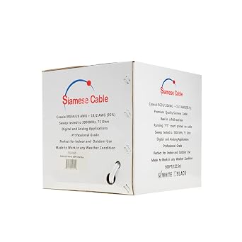 RG59/U Siamese Cable CCTV Video Wire 20-Gauge + 18/2 AWG Power with 95% Shielding, 500ft, White