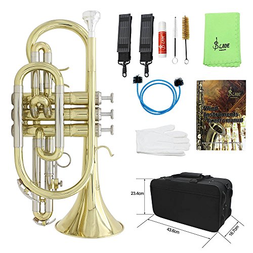 ammoon Bb Flat Cornet Brass Instrument with Carrying Case Gloves Cleaning Cloth Grease Brushes - Thumbnail 4