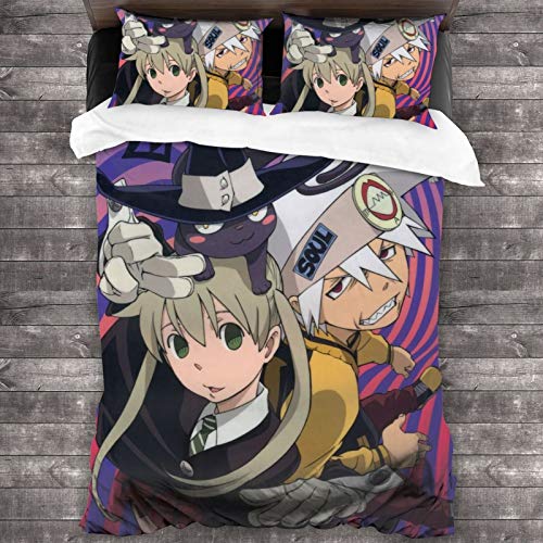 BLACK SP Soul Eater Soul 3-Piece Bedding Set 86"" X70 Comforter Quilt Set Twin Size Soft Duvet Cover Set with 1 Quilt Cover 2 Pillow Shams for Teens Men Women