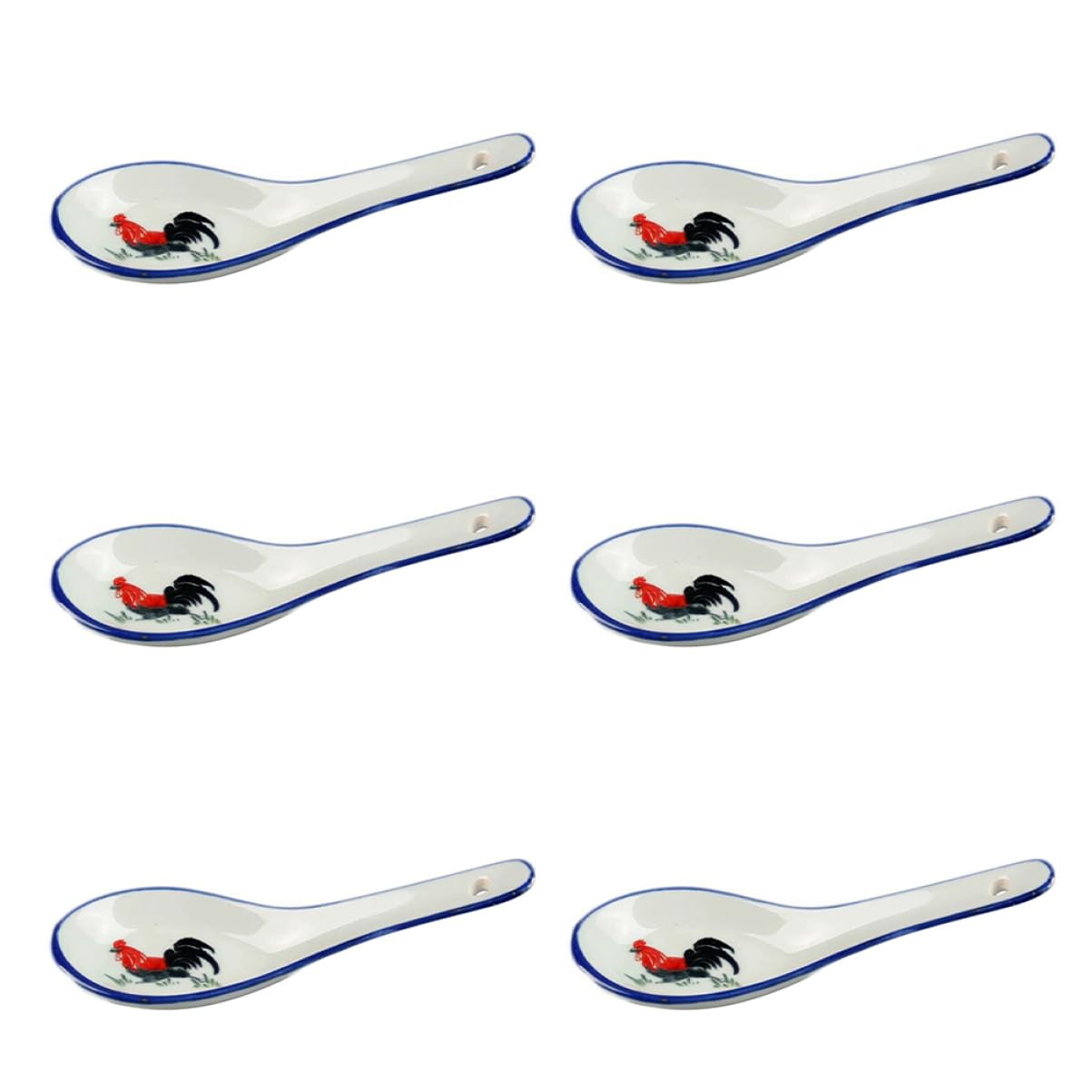 PRETYZOOM 6Pcs Delicate Ceramic Soup Spoons Vintage and Design for Cooking Mixing and Serving for Home Restaurant and Catering Use