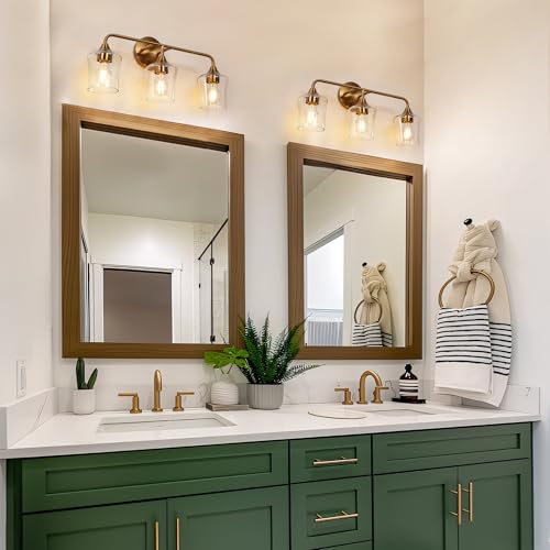 KSANA Gold Bathroom Light Fixture, 3-Light Vanity Light Over Mirror, Modern Glass Wall Sconce with Electroplated Antique Brass Finish by KSANA - Image 6