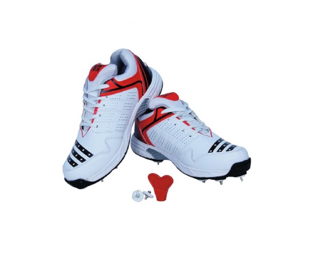 FIRE FLY HOWZATT Cricket Shoes with Full Metal Spike White Red Black Mens Sports Shoe with Key (9) (B07DDBC49F) Amazon Price History, Amazon Price Tracker