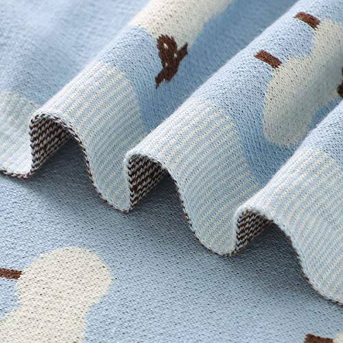 Bleu La La Knit Baby Swaddle Blanket for Boys - 100% Cotton Soft Cozy Lightweight Receiving Swaddling Stroller Quilt Blanket for Newborns Infants Toddlers (Sheep - Baby Blue)