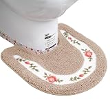 Makuru トイレマット U型 楕円形 花柄 洗える 北欧 かわいい ふわふわ 吸水 速乾 滑り止め 厚手 おしゃれ ナチュラル フラワー オールシーズン 洗面所 50x50cm ブラウン